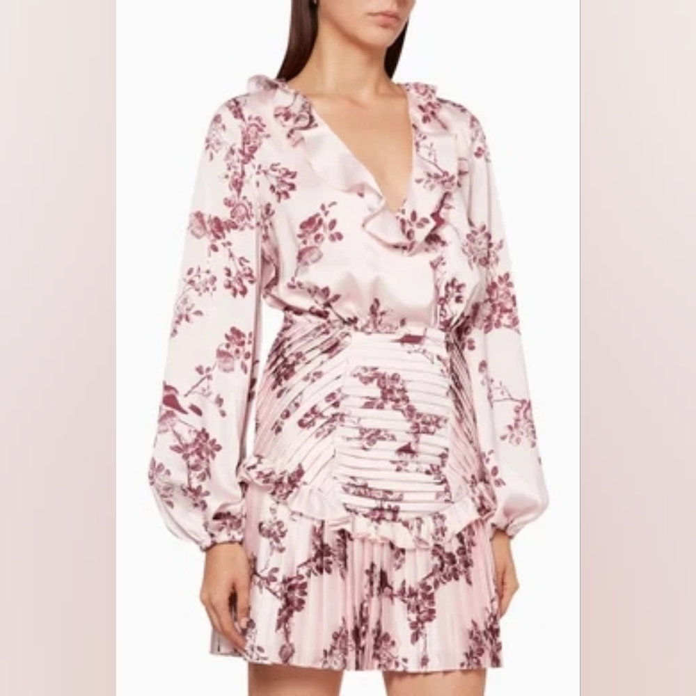 Keepsake Belle Floral Print Pink Ruffle Mini Dress Coquette